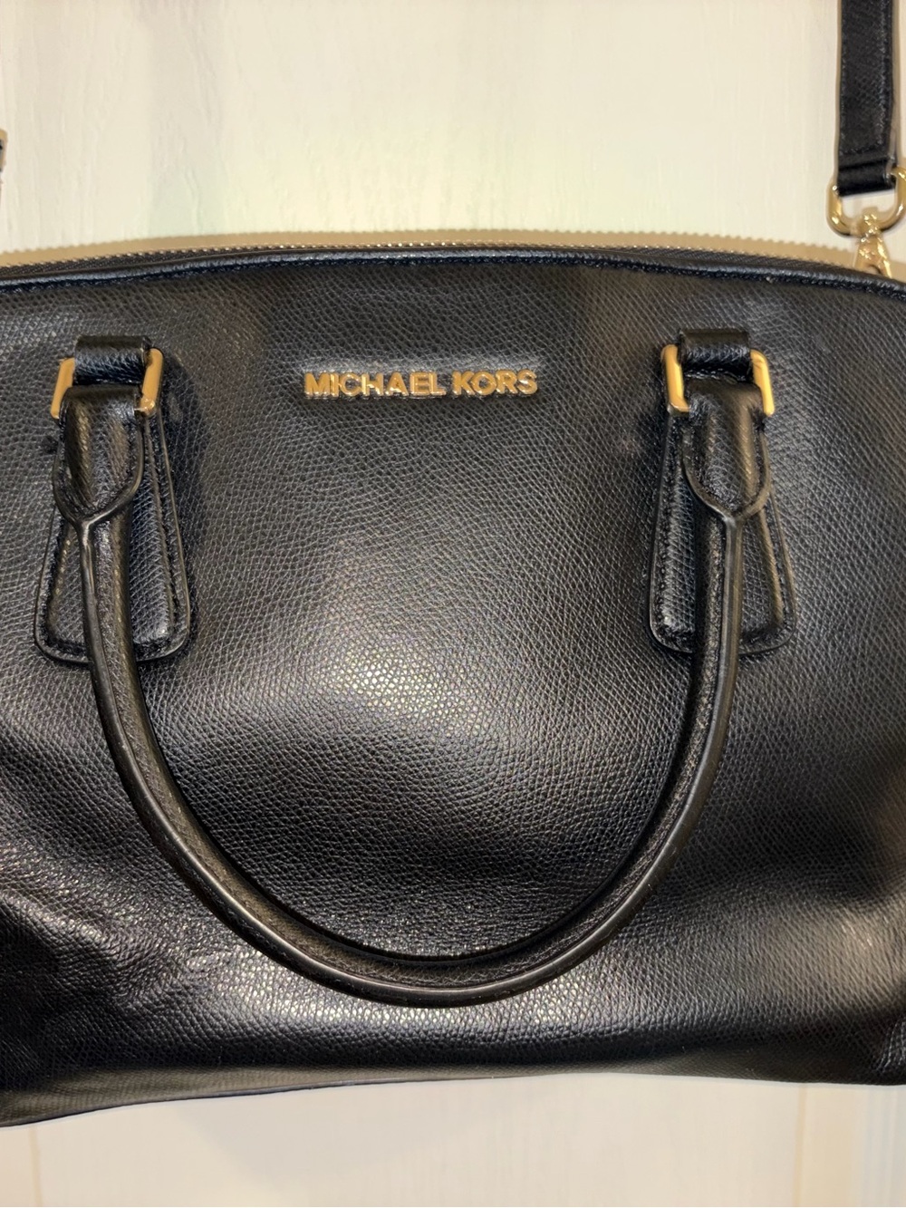Michael Kors Black Leather Satchel with Gold Hardware - Picture 2 of 14
